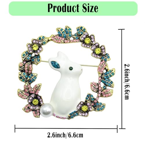 Cute Rabbit Rhinestone Brooch Pin for Women Girls, Fashion Crystal Bunny Animal Wreath Brooch Lapel Pins Dainty Clothes Accessory Jewelry Gift for Easter Day Birthday Party