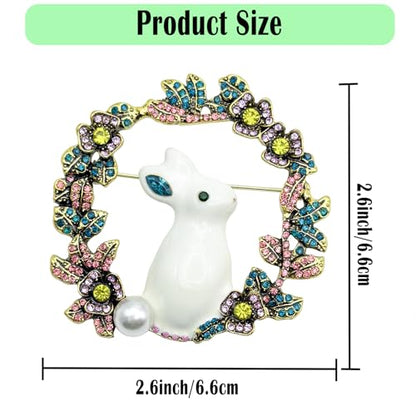 Cute Rabbit Rhinestone Brooch Pin for Women Girls, Fashion Crystal Bunny Animal Wreath Brooch Lapel Pins Dainty Clothes Accessory Jewelry Gift for Easter Day Birthday Party