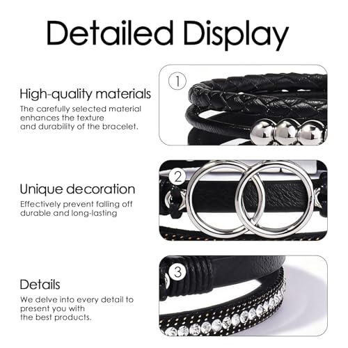 Leather Wrap Bracelets for Women, Boho Leopard Multi-Layer Crystal Beads Cuff Jewelry - color: J-Warp-006