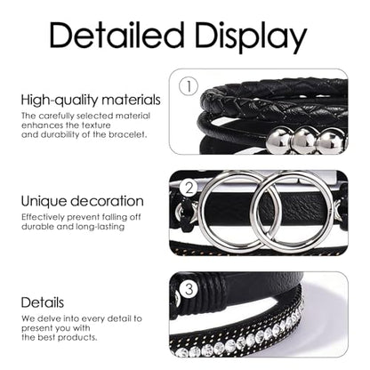 Leather Wrap Bracelets for Women, Boho Leopard Multi-Layer Crystal Beads Cuff Jewelry - color: J-Warp-006