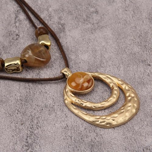 Boho Necklaces for Women Chunky Circle Necklace Bohemian Necklaces | Chunky Boho Necklace for Women Layered Boho Circle Leather Choker Necklace Long Vintage Necklaces Bohemian Jewlery Gifts - style: Large Boho Necklace
