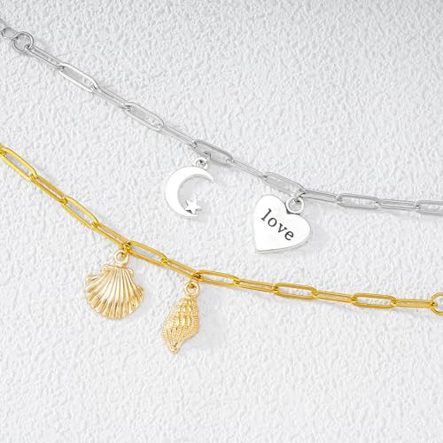 16 Pack Charm Bracelet Chain Bulk Gold Plated Stainless Steel Paperclip Chains Bracelets for DIY Jewelry Making - color: Silver