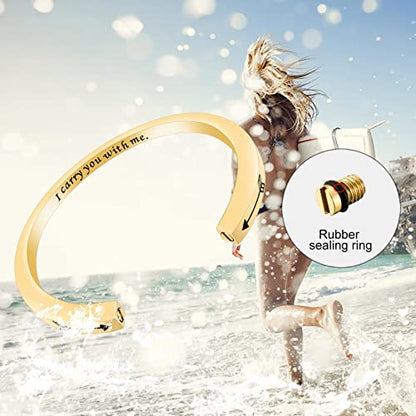 Dletay Urn Bracelet Cremation Bracelet for Ashes Memorial Ashes Bracelet Openable Cuff Bangle Bracelet - color: I carry you-Gold