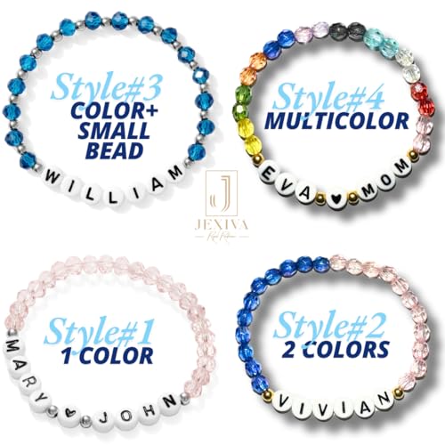 Customized Name Bracelet for Couples, Family, Friends, Personalized Bracelet with Names, Crystal Beads and elastic stretch - style: Crystal