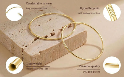 Gold Hoop Earrings for Women Hypoallergenic 925 Sterling Silver Post Hoops Earrings Lightweight Thin Large Big Hoop Earring 30/40/50/60/70mm - color: Gold 40mm