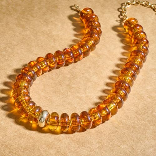 Chunky Beaded Necklace for Women Boho Statement Bead Necklace Adjustable Choker with Polished Disc/Square Beads Trendy Summer Beach Jewelry Gifts - color: Brown