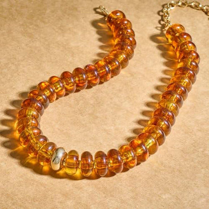 Chunky Beaded Necklace for Women Boho Statement Bead Necklace Adjustable Choker with Polished Disc/Square Beads Trendy Summer Beach Jewelry Gifts - color: Brown
