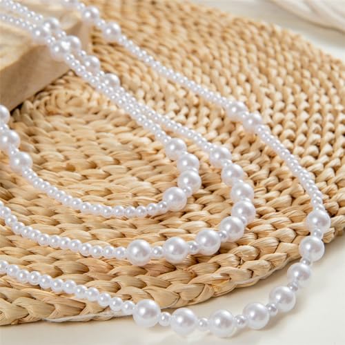 Long Pearl Beaded Necklace Layered Big Small Beads Pearl Necklaces Multi Strand Pearls Necklaces for Women Trendy Jewelry Gift - color: D