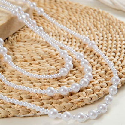Long Pearl Beaded Necklace Layered Big Small Beads Pearl Necklaces Multi Strand Pearls Necklaces for Women Trendy Jewelry Gift - color: D