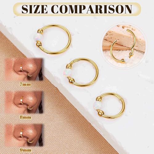 4PCS 18G 20G Surgical Steel Nose Ring Hoop for Women Men Hinged Double Nose Hoop CZ Opal Clicker Septum Nose Hoops Cartilage Conch Tragus Rook Ring Lip Daith Piercing Jewelry Gold Silver 7-9MM - color: Gold, size: 20G-9mm (Relatively Big)