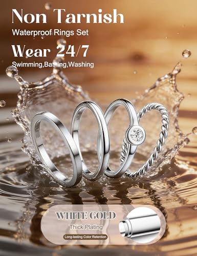 YADOCA Stainless Steel Stackable Rings for Women Non Tarnish Silver Ring | 8pcs 2MM Thin Stacking Thumb Rings 14K Gold Plated Knuckle Statement Band Ring Set Simple Heart Knot Size 5-11 - color: Silver