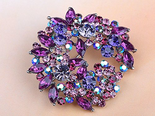 Alilang Violet Lavender Purple Crystal Rhinestone Floral Wreath Brooch Pin - color: purple