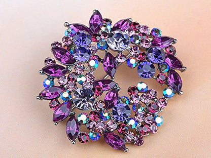 Alilang Violet Lavender Purple Crystal Rhinestone Floral Wreath Brooch Pin - color: purple