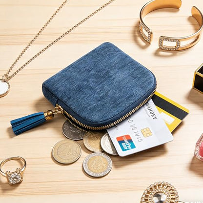 Women's Coin Purses Velvet Mini Travel Jewelry Case Bag with Tassel - color: A-Lake Blue
