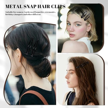 16 PCS Snap Hair Clips Metal Barrettes for Women Non Slip Barrettes for Thick and Thin Fine Hair,Bright Black,2.36 x 0.43 Inches. - color: Bright Black