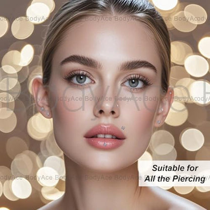 20G Internal Thread Cartilage Earrings Studs Surgical Steel Nose Rings Stud | Flat Back Stud Piercing Jewelry for Tragus/Helix/Conch/Medusa/Lip/Labret - color: BL:6mm;CZ:3mm