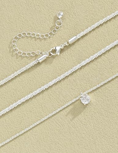 YEEZII Layered Gold Necklaces for Women Trendy, 3 Pcs 14K Gold Plated Choker Paperclip Box Chain Necklace, Stackable Women's Gold Pendant Necklaces Jewelry Set - color: Silver-A