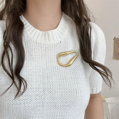 Trendy Irregular Geometric Brooch Pin for Women Men Stainless Steel Gold/Silver Plated Unique Polished Hollow Teardrop Lapel Pins for Sweater Hat Scarf Suit Dress Clothes Accessories Jewelry - color: Gold
