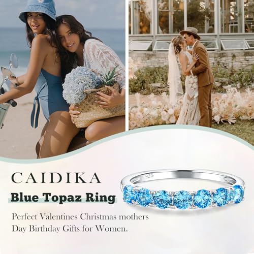 3.5mm Stackable Rings S925 Sterling Silver Created Birthstone & Cubic Zirconia Ring for Women Wedding Bands Anniversary Birthday Jewelry Size 6 to 10(with Box) - color: 12-Created Blue Topaz-Dec