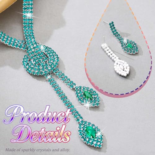 Unicra Silver Rhinestone Bridal Wedding Jewelry Set Crystal Necklace Earrings Sets Formal Prom Costume Jewelry Sets for Women and Brides - color: Green