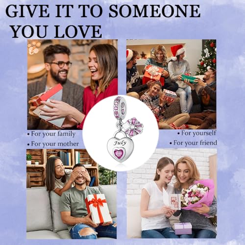 925 Sterling Silver Birthstone Charms Fit for Bracelet and Necklace Happy Birthday Charm Mother's Day Jewelry Gift for Women - color: 7-July