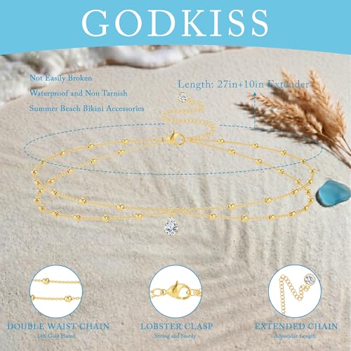 14K Gold Plated Waist Chain for Women, Layered Belly Body Chain | Dainty Belt Chains, Waterproof Waist Beads, Snake Cuban Body Chain, Summer Beach Bikini Jewelry, Accessories for Women