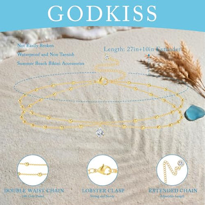 14K Gold Plated Waist Chain for Women, Layered Belly Body Chain | Dainty Belt Chains, Waterproof Waist Beads, Snake Cuban Body Chain, Summer Beach Bikini Jewelry, Accessories for Women
