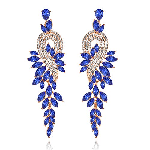 Marquise Crystal Bridal Chandelier Dangle Drop Earrings Ladies Gifts in Silver/Gold Tone - color: D-Blue Earrings Pin