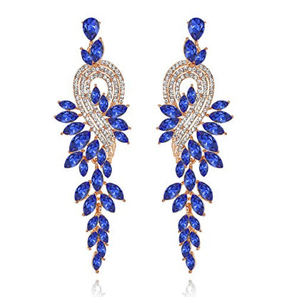 Marquise Crystal Bridal Chandelier Dangle Drop Earrings Ladies Gifts in Silver/Gold Tone - color: D-Blue Earrings Pin