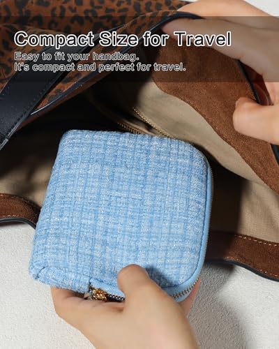 Travel Jewelry Pouch, 5-Layer Tweed Pouch, Black White | Anti-Scratch, Tangle-Free, Bracelets Earrings Necklaces, YKK Zipper Ring Pull, Tweed Fabric, Travel Jewelry Case, Gift - color: WOVEN-BlackWhite