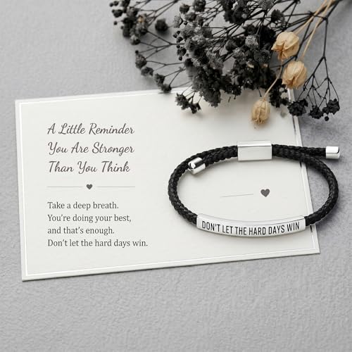 Frodete Dont Let The Hard Days Win Bracelet Inspirational Gifts for Women Adjustable Braided Tube Bracelet Gifts for Friends - color: A1:black silver
