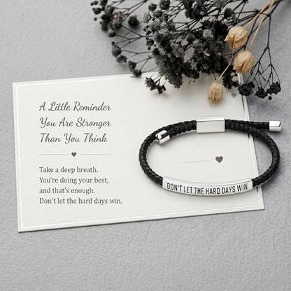 Frodete Dont Let The Hard Days Win Bracelet Inspirational Gifts for Women Adjustable Braided Tube Bracelet Gifts for Friends - color: A1:black silver