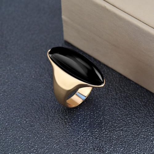 HAIXIAN Exaggerated Gemstone Ring,Big 14K Gold Plated Eye Shape Stone Chunky Statement Ring,Cocktail Party Ring Jewelry Gift for Women - color: A07_Black