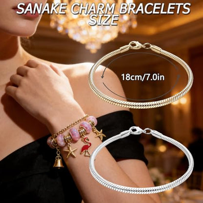 Exway 20 Pcs Snake Charm Bracelet Chain 7.0 Inch Gold and Silver Charm Bracelet Kit Snake Chain Bracelets Chain for Christmas DIY Women Jewelry Making Gifts - color: gold+silver style A, size: 7.0in