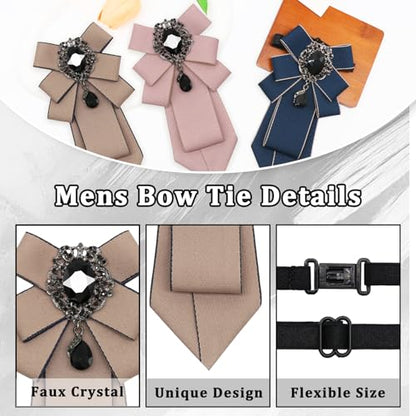 Big Crystal Bow Ties for Men Pre-tied Women Bowtie | Sparkly Laege Rhinestone, Eye-catching Edges, Adjusatble Strap, Polyester Fabric, 6.9"×3.7", Suitable for Suit Wedding Prom - color: Champagne
