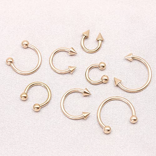 BLISI G23 Solid Titanium Eyebrow Piercing Jewelry, Gold Black Rose Gold Silver Pink Rainbow Eyebrow Rings 16G Curved Barbell,Tiny Vertical Labret Lip Jewelry Rook Piercing Jewelry for Women and Men - color: Rose Gold 2