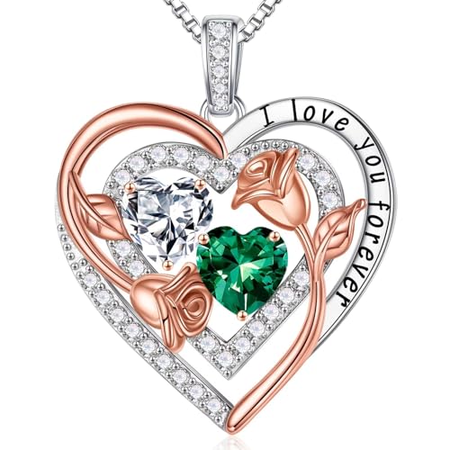 Iefil Birthstone Necklace for Women - Sterling Silver Birthstone Necklace, Anniversary Birthday Gifts for Wife Girlfriend Mom - color: 04-05-Apr-May Birthstone