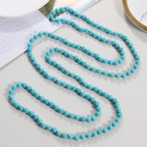 Firstmeet Fashion Beads Rope Knot Long Beaded Necklace Versatile 60" Strand Costume Jewelry for Women - color: Tur