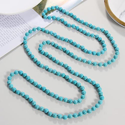 Firstmeet Fashion Beads Rope Knot Long Beaded Necklace Versatile 60" Strand Costume Jewelry for Women - color: Tur