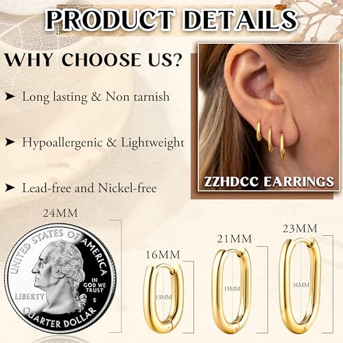 18K Gold Plated Hoop Earrings for Women Trendy Small U Hoop Earrings Set Stainless Steel Hypoallergenic Lightweight Chunky Huggie Hoops Cartilage Earring Stack Dainty Jewelry for Women Men(Gold-Hoop Earrings)