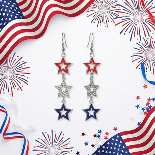 4th of July Earrings,Patriotic Dangle Stud for Women, Fourth of July Jewelry for Veterans Day - color: B