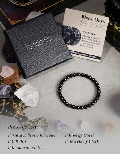 Natural Stone Beaded Bracelets for Men Women, 4mm 6mm 8mm | Healing Crystal, Protection Gemstone, Gift Packaging with Energy Card, Stretch Jewelry, Replacement Beads Included, 18 Stone - color: Black Onyx(Protection & Energy), size: 6mm