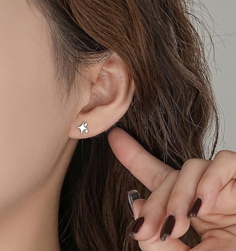 White Gold Plated Star Stud Earrings - Minimalist Geometric Jewelry for Women