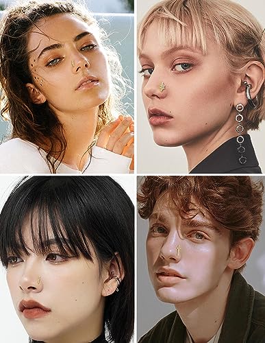 Akeoqi 6-12Pcs Nose Studs Nose Ring Inlaid Cubic Zirconia L Shaped Studs Lotus Star Heart Nose Nostril Piercing Jewelry for Women Men Sliver Gold Rose Gold Tone 20G - color: D: 12-Gold