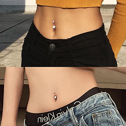FECTAS 14g Belly Button Rings Surgical Steel CZ Petite Navel Ring for Women Body Piercing Jewelry Petite select Barbell Len 6mm 8mm 10mm 12mm 14mm Silver - style: silver4-2pcs-10mm bar