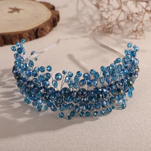 Denifery Large Crystal Headband for Wedding Bridal Hair Band Headpiece for Party Prom Hair Accessories (peacock blue) - color: peacock blue