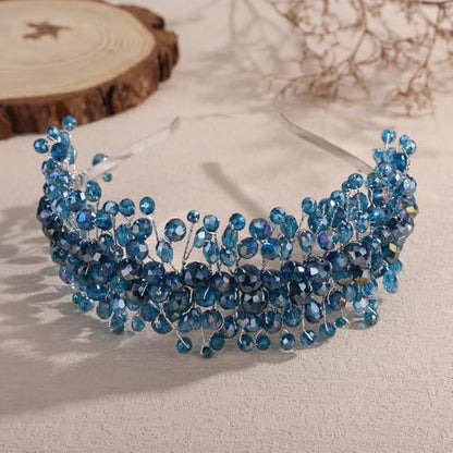Denifery Large Crystal Headband for Wedding Bridal Hair Band Headpiece for Party Prom Hair Accessories (peacock blue) - color: peacock blue