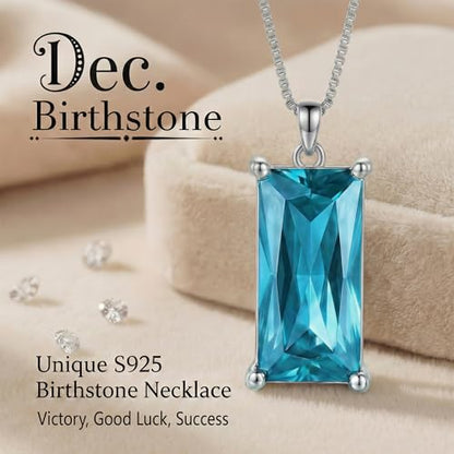 8mm x 16mm Square Birthstone Pendant Necklace – Fashion charming Sterling Silver Gift for women - color: December