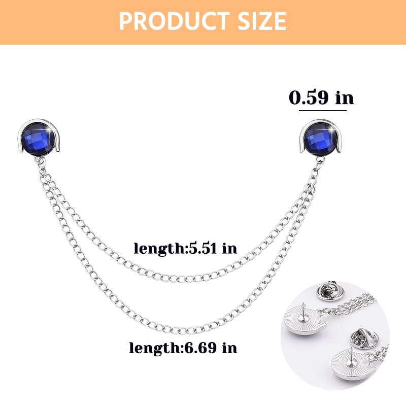 Crystal Rhinestone Brooch Mens Lapel Pins for Shirt Collar Suit Tassel Collar Chains for Shirts Badge Suit Accessories Men Brooch - color: Blue-J