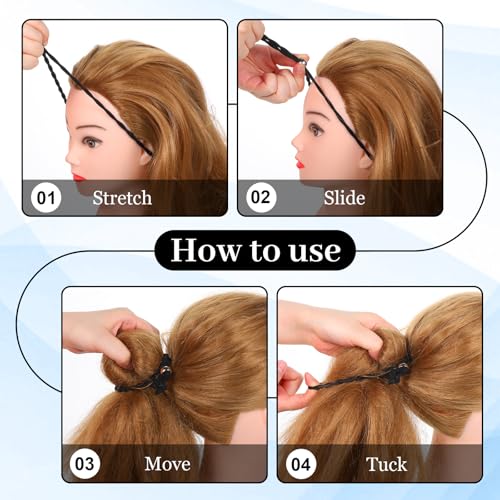 6 Piece Adjustable No-Slip Hair Ties Black Drawstring Hair Accessories Silk Soft Afro Puff Cuff Drawstring Ponytail Holders Satin Hairband Black Elastic Hairs Scrunchies for Curly Thick Heavy Hairs